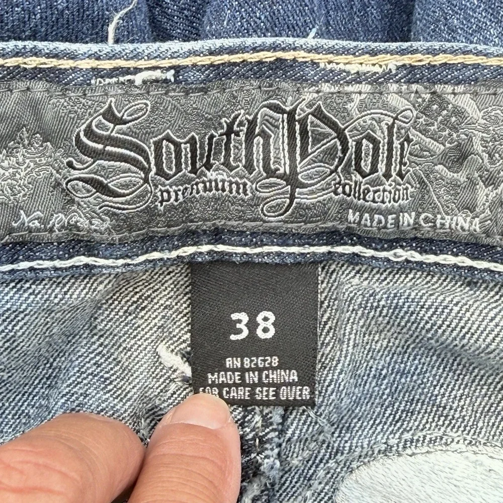 Vtg Southpole Baggy Jeans 38 Y2K Embroidered Tribal Urban Hip Hop Skater Denim